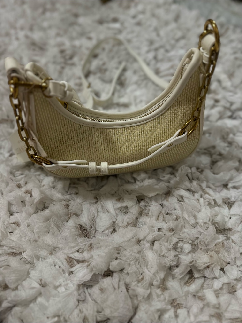 Madison West Soraya Straw Shoulder Bag Cream Gold Chain NWT - Picture 4 of 8